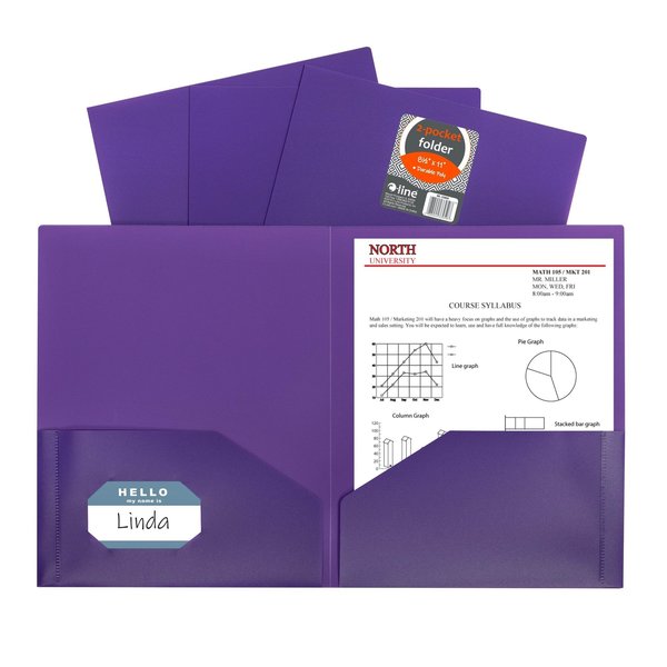 C-Line Products TwoPocket Heavyweight Poly Portfolio Folder, Purple Set of 25 Folders, 25PK 33959-BX